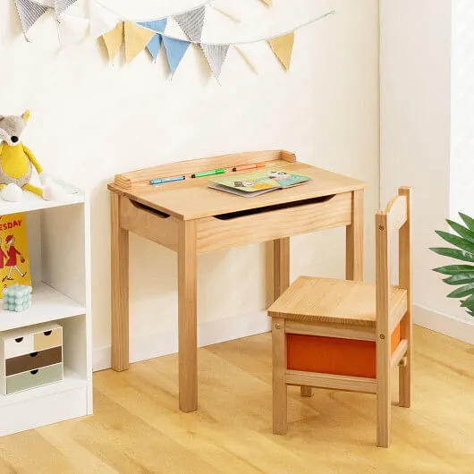 Wood Activity Kids Table and Chair Set with Storage Space-Natrual - Color: Natur