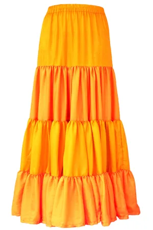Yellow & Mustard Viscose Silk Ankle Length Skirt Comfortable Elastic Waist Flared Layer - AVS21288