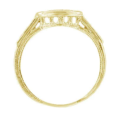 Yellow Gold Curved Bridge Art Deco Engraved Diamond Filigree Wedding Ring - 18K or 14K Gold