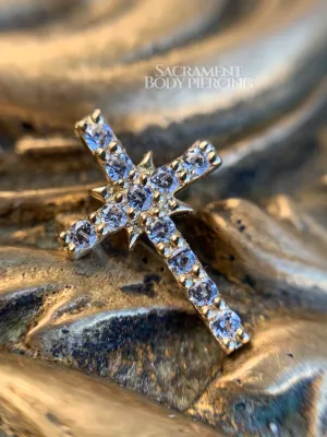 Yellow gold gemmed cross featuring  CZ - threaded
