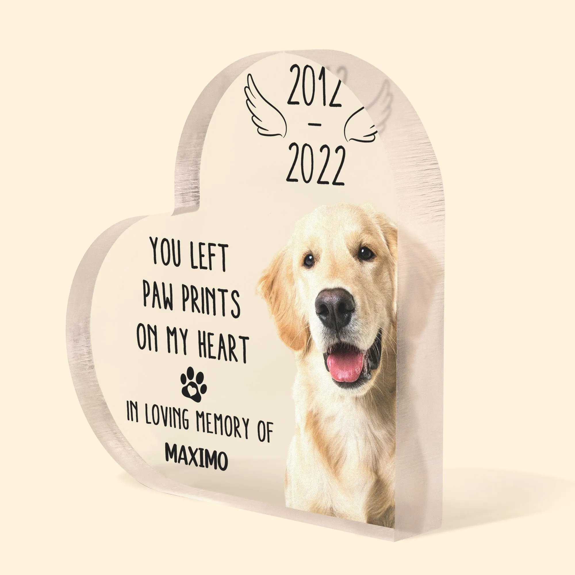You Left Paw Prints On My Heart - Personalized Memorial Heart Acrylic Plaque, Loving Gift For Pet Loss Owners