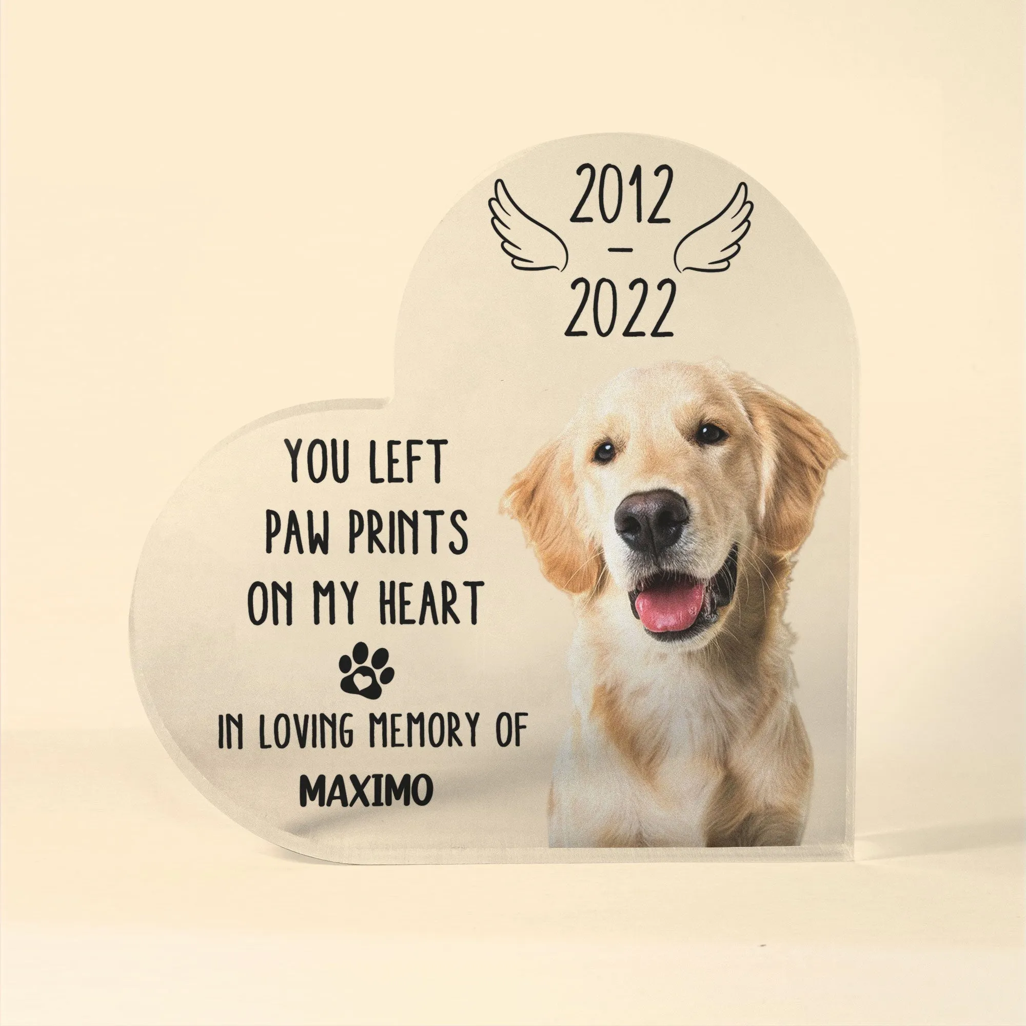 You Left Paw Prints On My Heart - Personalized Memorial Heart Acrylic Plaque, Loving Gift For Pet Loss Owners