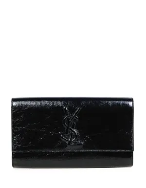 Yves Saint Laurent Black Patent Monogram Large Belle De Jour Clutch Bag
