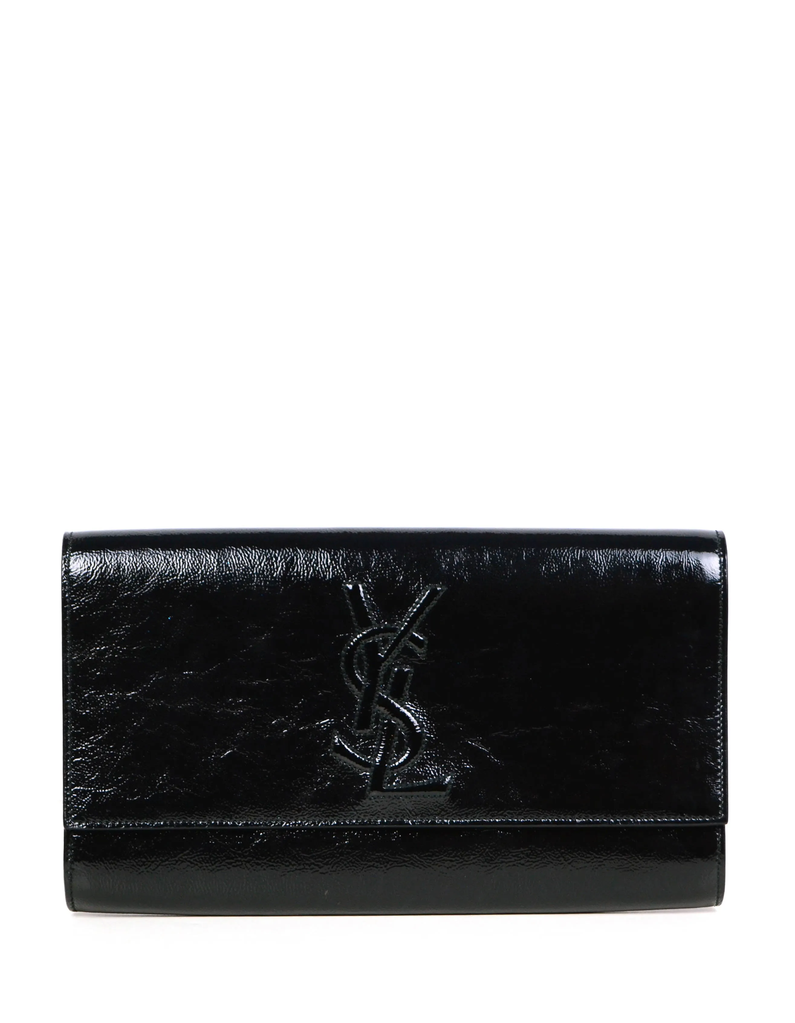 Yves Saint Laurent Black Patent Monogram Large Belle De Jour Clutch Bag