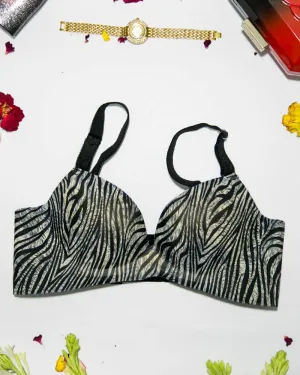 Zebra Print Sexy Soft Touch Push Up Bra Black & White