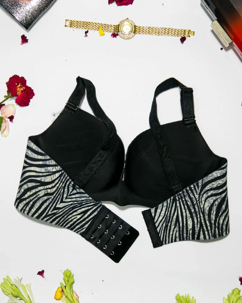 Zebra Print Sexy Soft Touch Push Up Bra Black & White