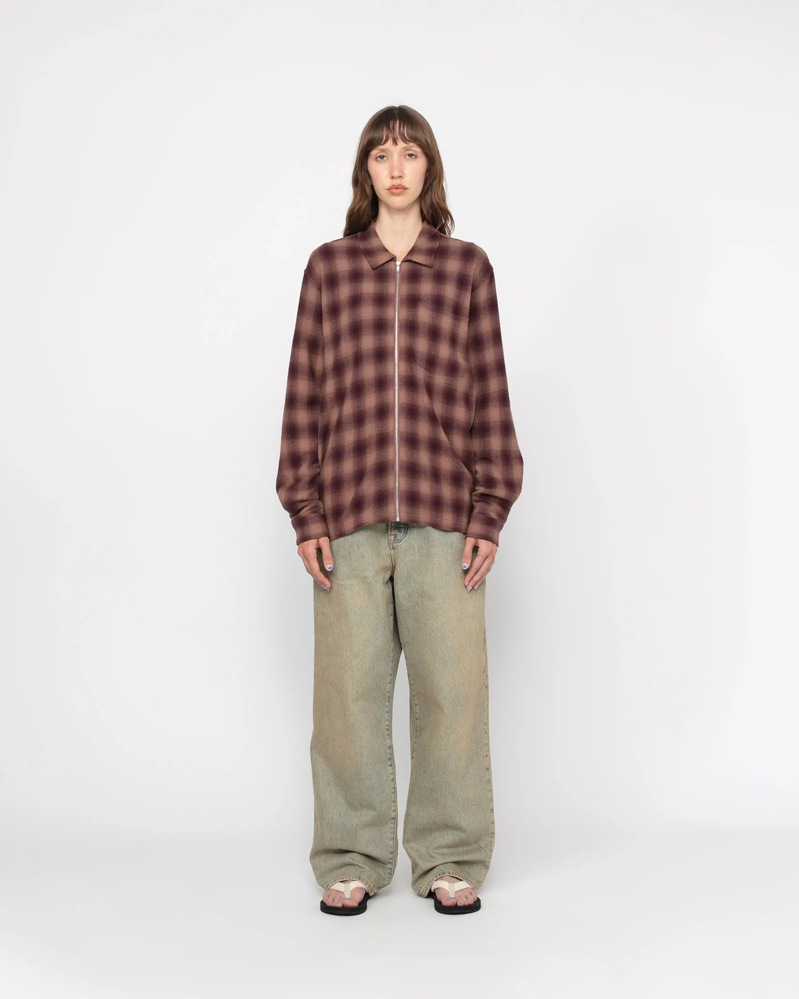 ZIP SHIRT TWISTED YARN PLAID